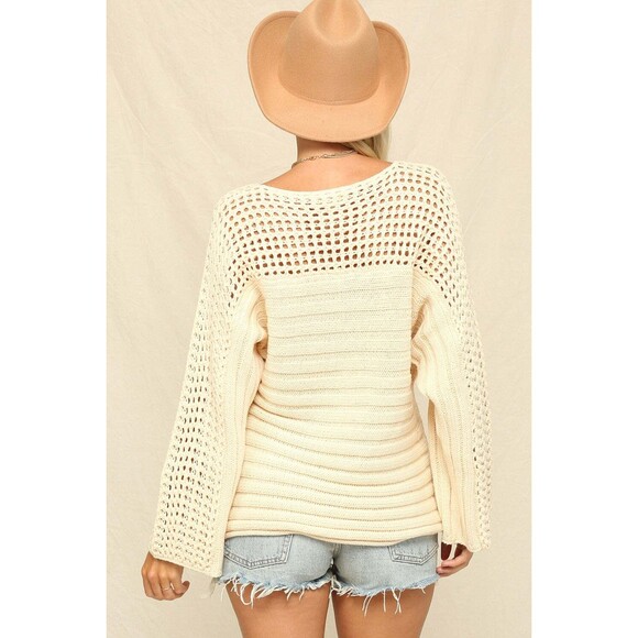 Kyemi OPEN WEAVE DETAIL RIBBED SWEATER - Picture 5 of 5